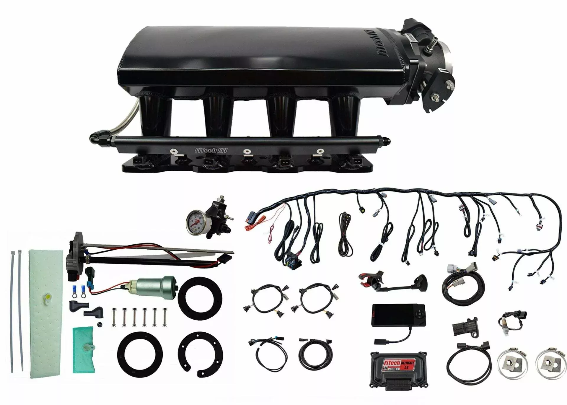 FiTech 76109 Ultimate LS 750 HP EFI Sys w/ Long Runner Cathedral Intake, Transmission Control